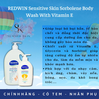Redwin sensitive skin sorbolene body wash with vitamin e 500ml & 1 l - sữa tắm dưỡng ẩm cho da nhạy c