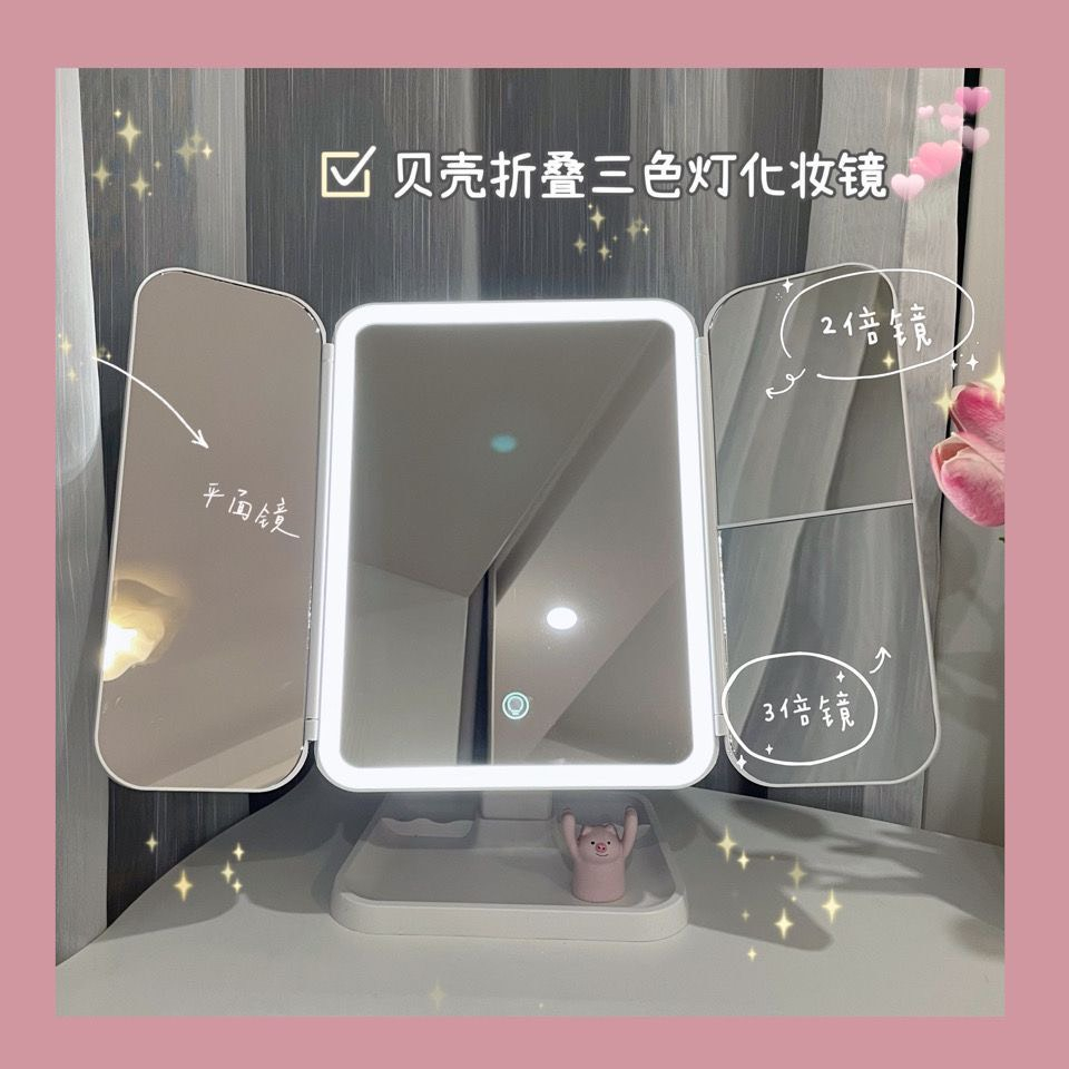 Gương Trang Điểm Có Đèn Led 4K, Gương Trang Điểm Để Bàn Xoay 360 Độ Phóng Đại Gấp 3 Lần Tiện Lợi Sạc Pin Cao Cấp HTV