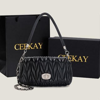 Túi Xách Nữ CEEKAY Chính Hãng Da Trơn Dập Vân Nổi Quai Da Phối Xích Quai Xách Hàng Quảng Châu