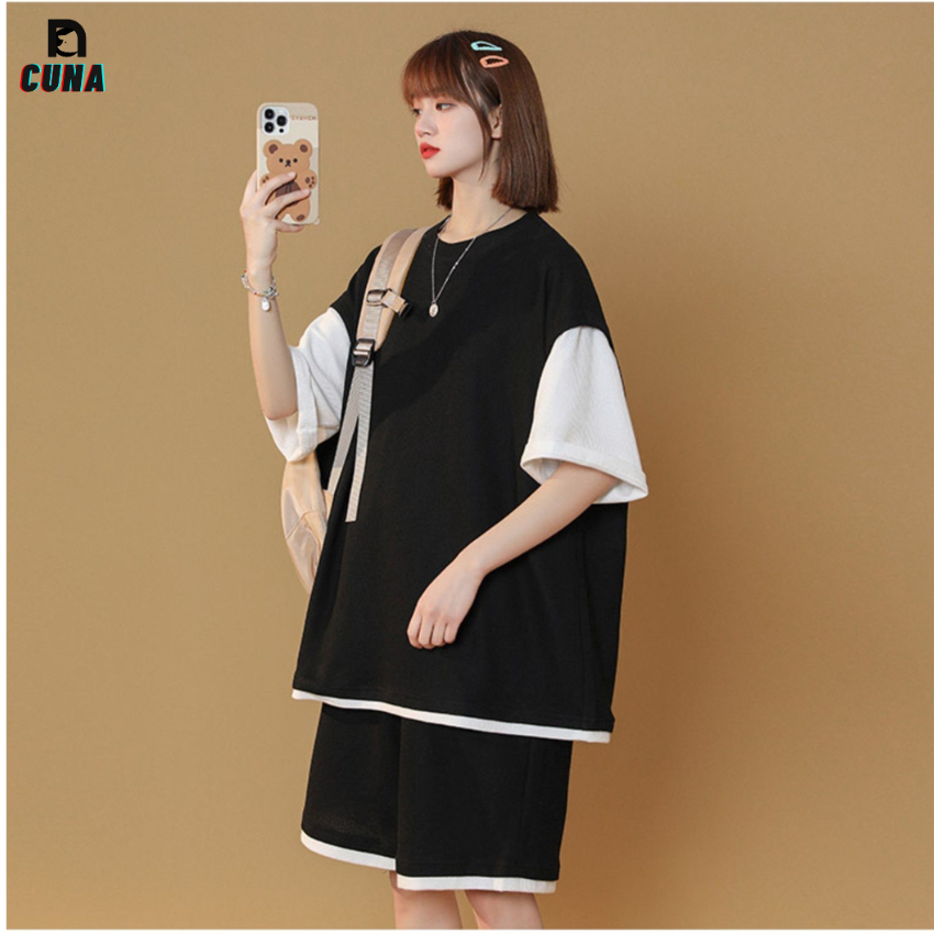 Bộ Thể Thao Nam Nữ Mặc Nhà Mùa Hè Form Rộng Tay Lỡ Oversize Unisex Phối Local Brand Trendy 2023 CUNA | BigBuy360 - bigbuy360.vn