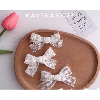 Kẹp nơ mái ren trắng kem xinh xắn