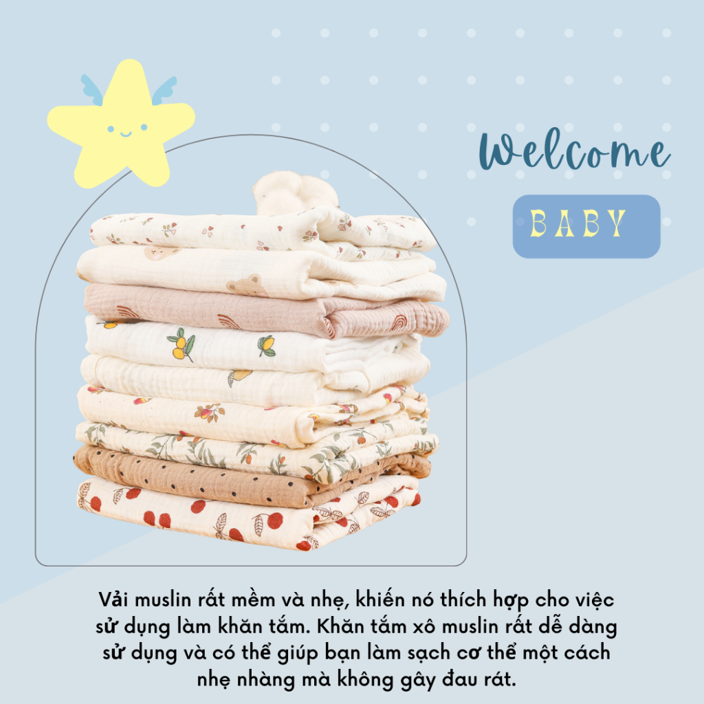 Khăn Tắm Xô Đa Năng Unbee Chất Xô Muslin Hàn 2 lớp ( 110x110cm ) PN010