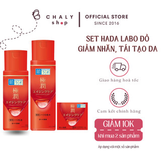 Bộ sản phẩm Hada Labo Gokujyun Alpha màu đỏ chống lão hoá chuyên sâu, tái tạo da giảm nhăn