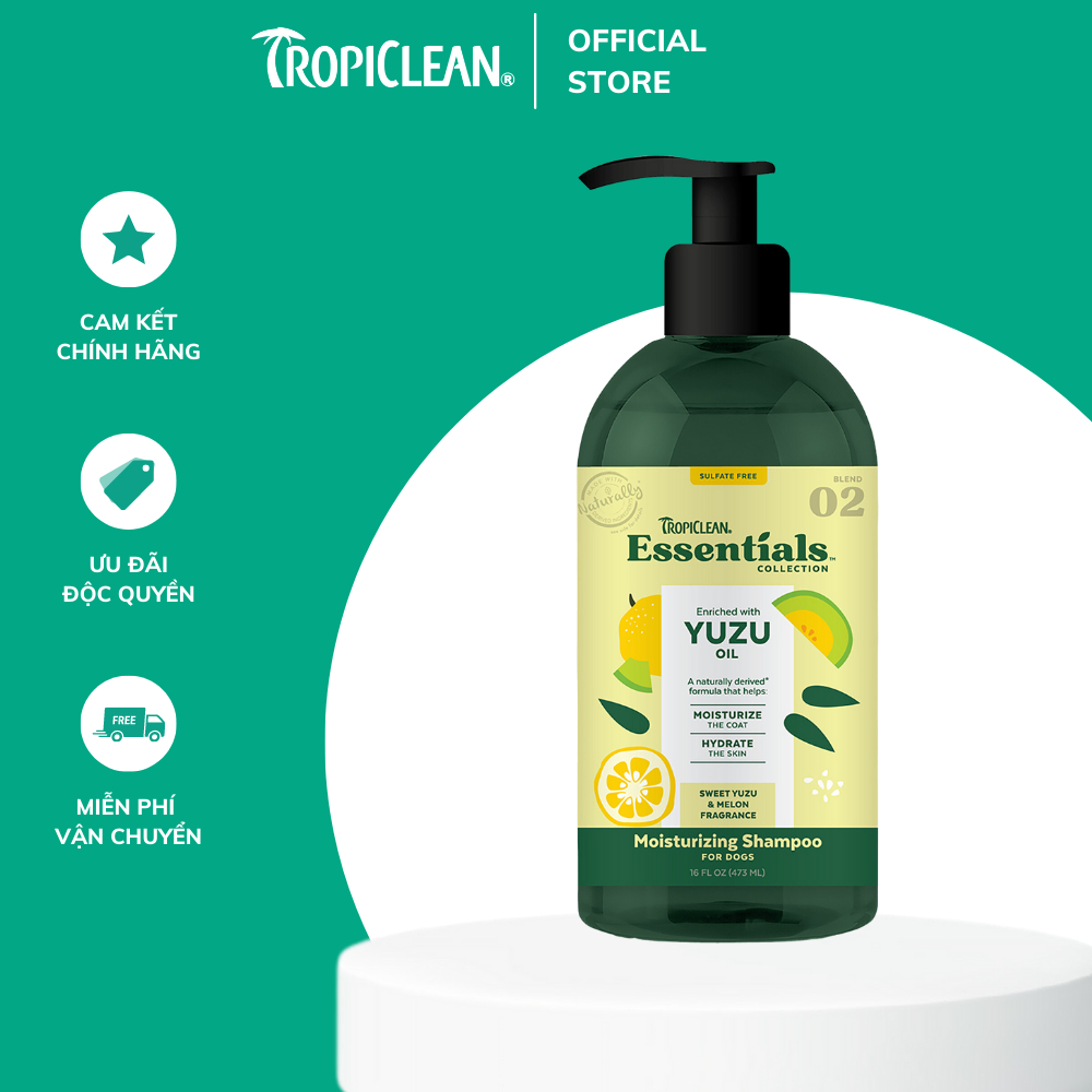 Dầu gội Tropiclean Essentials chuyên dưỡng ẩm cao cấp chiết xuất từ trái YUZU dành cho chó.
