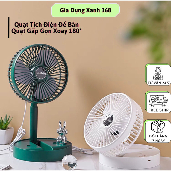 Quạt Tích Điện Mini Gấp Gọn Để Bàn, 3 Chế Độ Gió Cực Mát 9W, Pin Lớn 1200mAH, Cổng Sạc USB FS - 002 Cho Mùa Hè 2023
