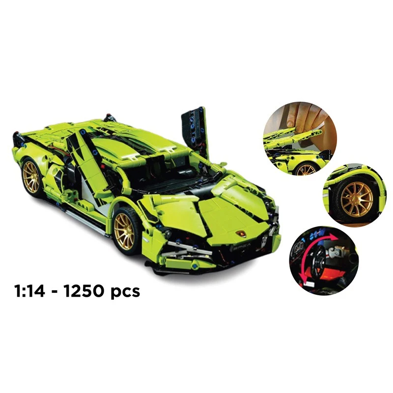 Mô hình xe ô tô lắp ghép Lamborghini Sian green 1250 pcs tỉ lệ 1:14 LG018