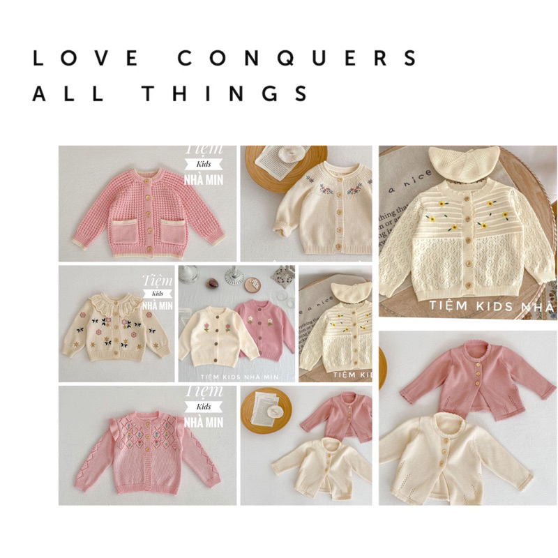 Các mẫu áo khoác cho bé gái TIỆM KIDS NHÀ MIN, Áo Khoác Cardigan Dệt Kim Tay Dài Chống Nắng Phong cách Hàn Quốc