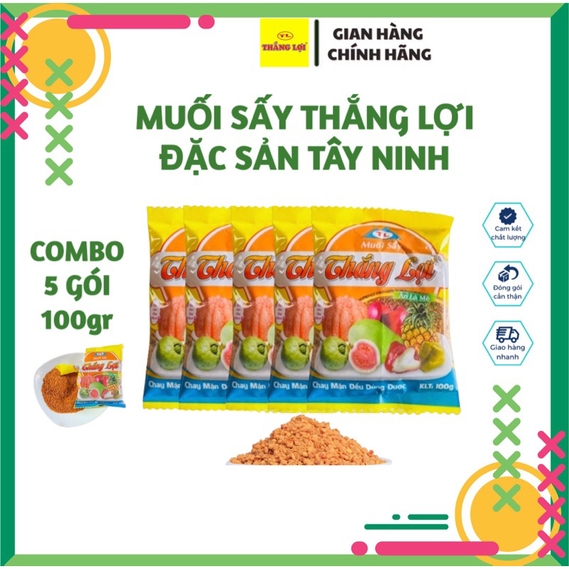 COMBO 5 GÓI 100G MUỐI SẤY THẮNG LỢI CHẤM HOA QUẢ - ĐẶC SẢN TÂY NINH