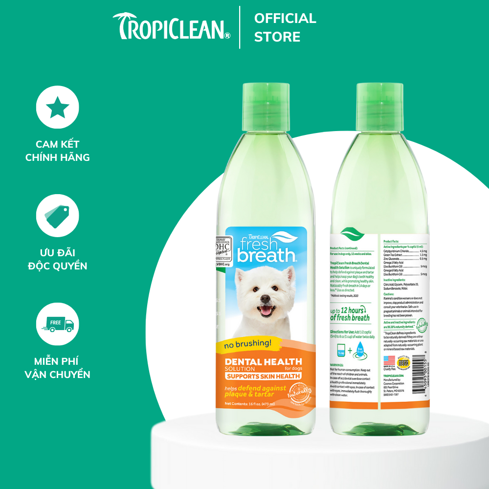 Nước vệ sinh răng miệng bổ sung chức năng cho Chó/ Mèo TropiClean Fresh Breath Oral Care Water Additive 473ml
