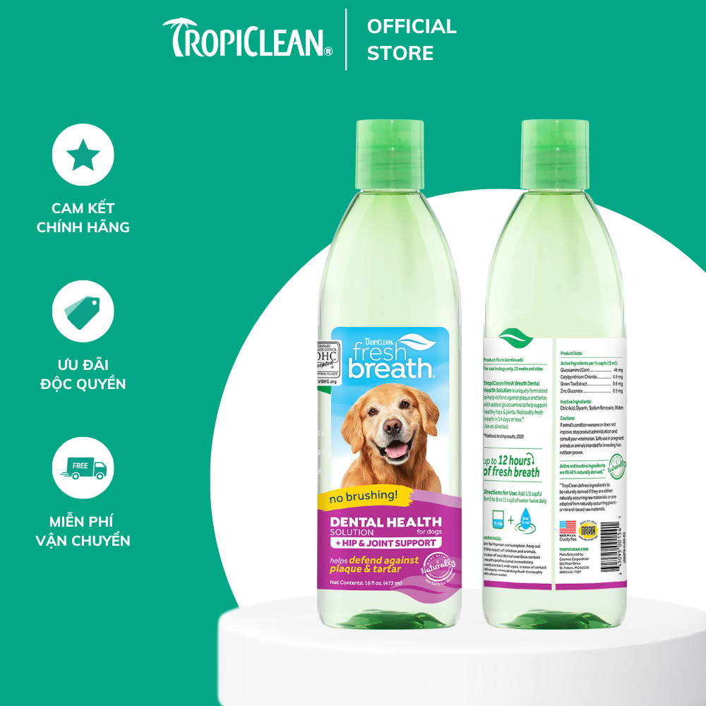 Nước vệ sinh răng miệng bổ sung chức năng cho Chó/ Mèo TropiClean Fresh Breath Oral Care Water Additive 473ml
