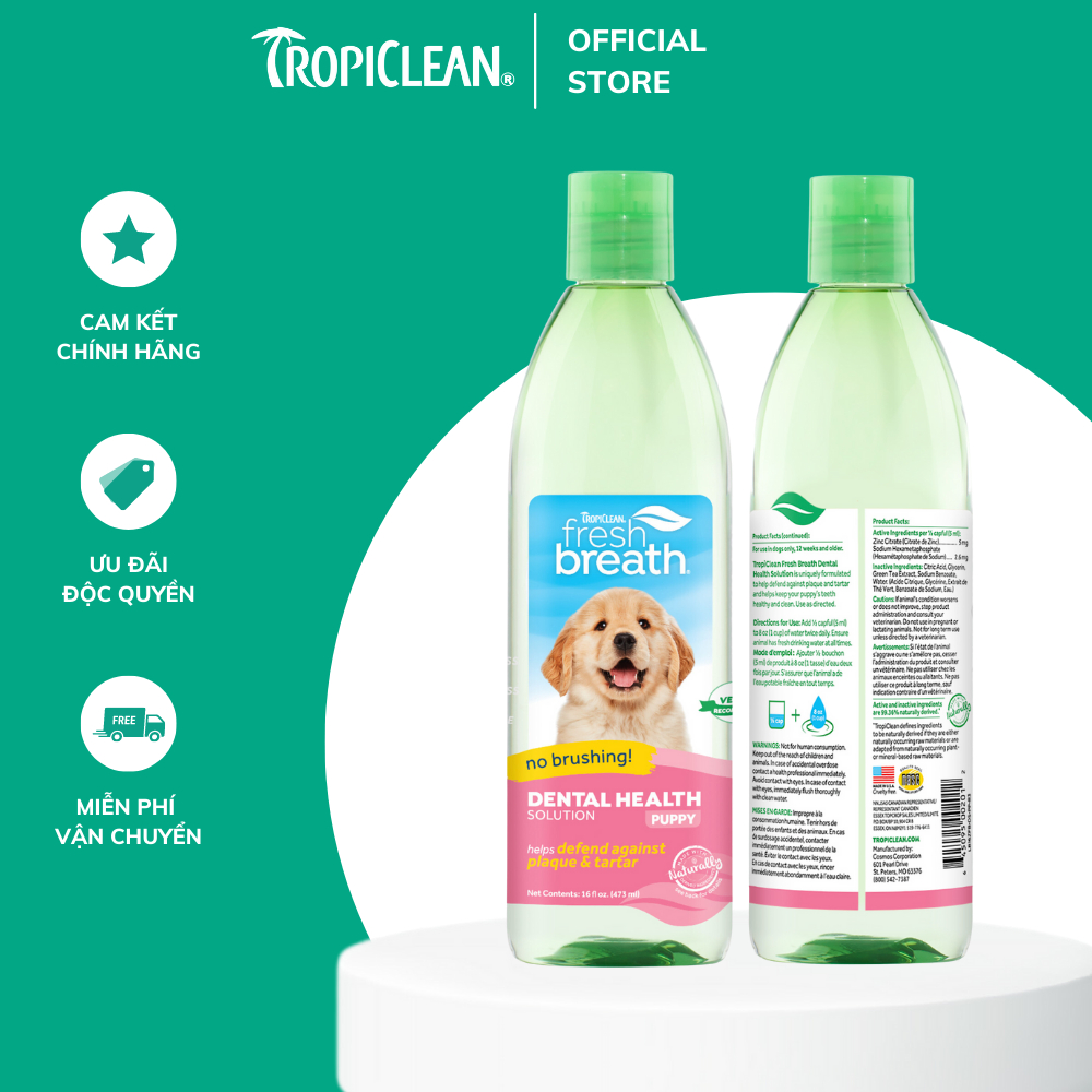 Nước vệ sinh răng miệng bổ sung chức năng cho Chó/ Mèo TropiClean Fresh Breath Oral Care Water Additive 473ml