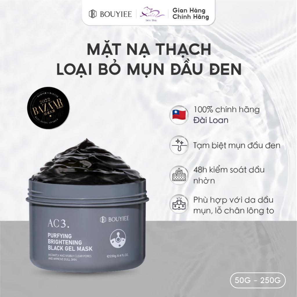 BOUYIEE Mặt Nạ Thạch Đen AC3 Hũ 50g/ 250g Sạch Sâu Nâng Tone Thu Nhỏ Lỗ Chân Lông, Làm Sáng Và Đều Màu Da, B3, B5