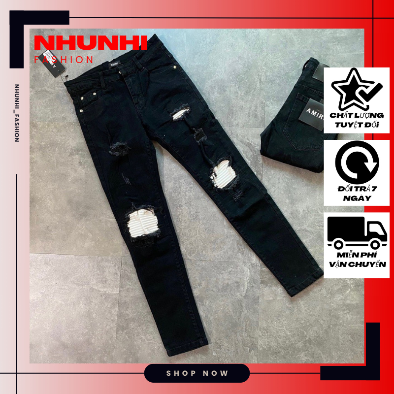 Quần jeans nam dài cao cấp chất denim dày dặn rách có lót màu phong cách trẻ trung NHUNHI FASHION