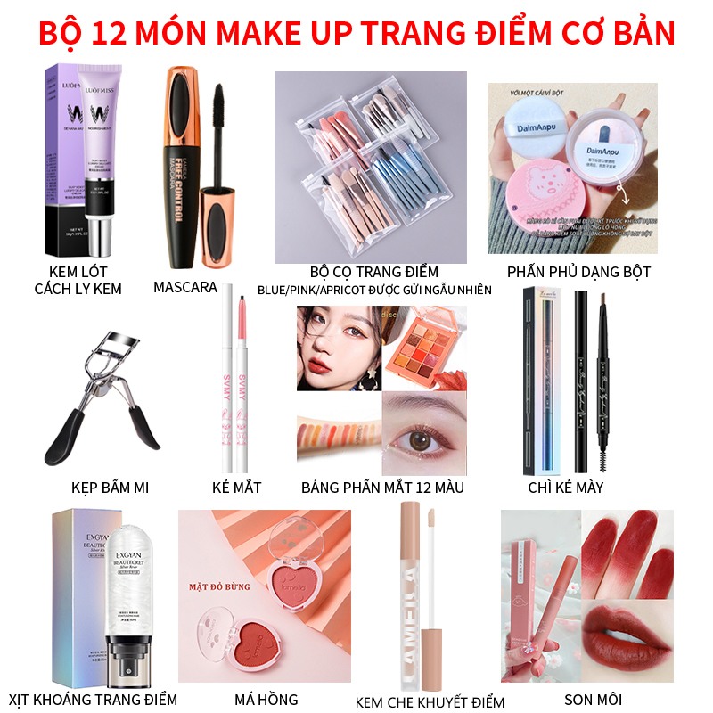 Bộ trang điểm 12 món đầy đủ LAMEILA tiện lợi bộ trang điểm cá nhân từ a đến z bộ makeup nội địa trung -LML-T12A01