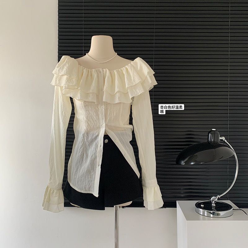 Set áo trễ vai mix chân váy chữ A chuẩn hàng Quảng Châu Loại 1-Kem.Studio