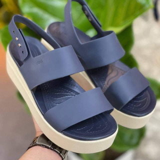 Giày sandal brooklyn wedge đế cao 5cm khóa gài nhựa cao cấp - màu navy