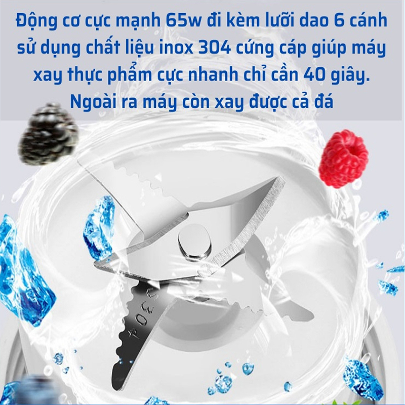 Máy xay sinh tố mini cầm tay đa năng cốc thủy tinh 6 lưỡi chính hãng Oudalang Juicer 300ml, pin sạc ngắt khi quá nhiệt.