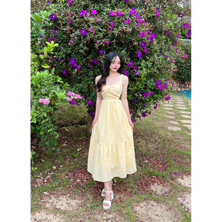 Đầm maxi hai dây nơ ngực thiết kế Sarah dáng xòe