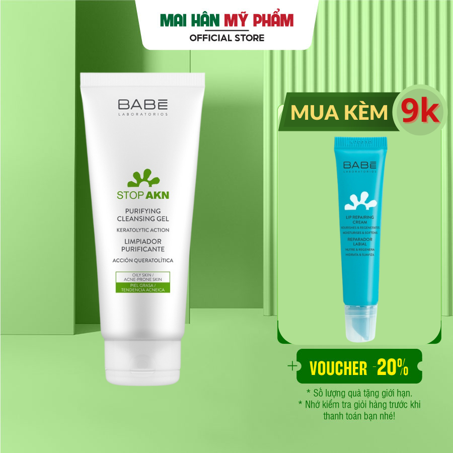 Sữa rửa mặt BABÉ Stop Akn Purifying Cleansing gel cho da dầu mụn 200ml
