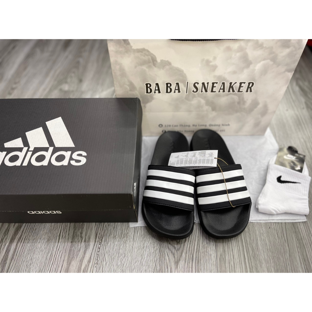 Dép Adi/Das CloudFoam Chính Hãng Đen Sọc Trắng + Freeship