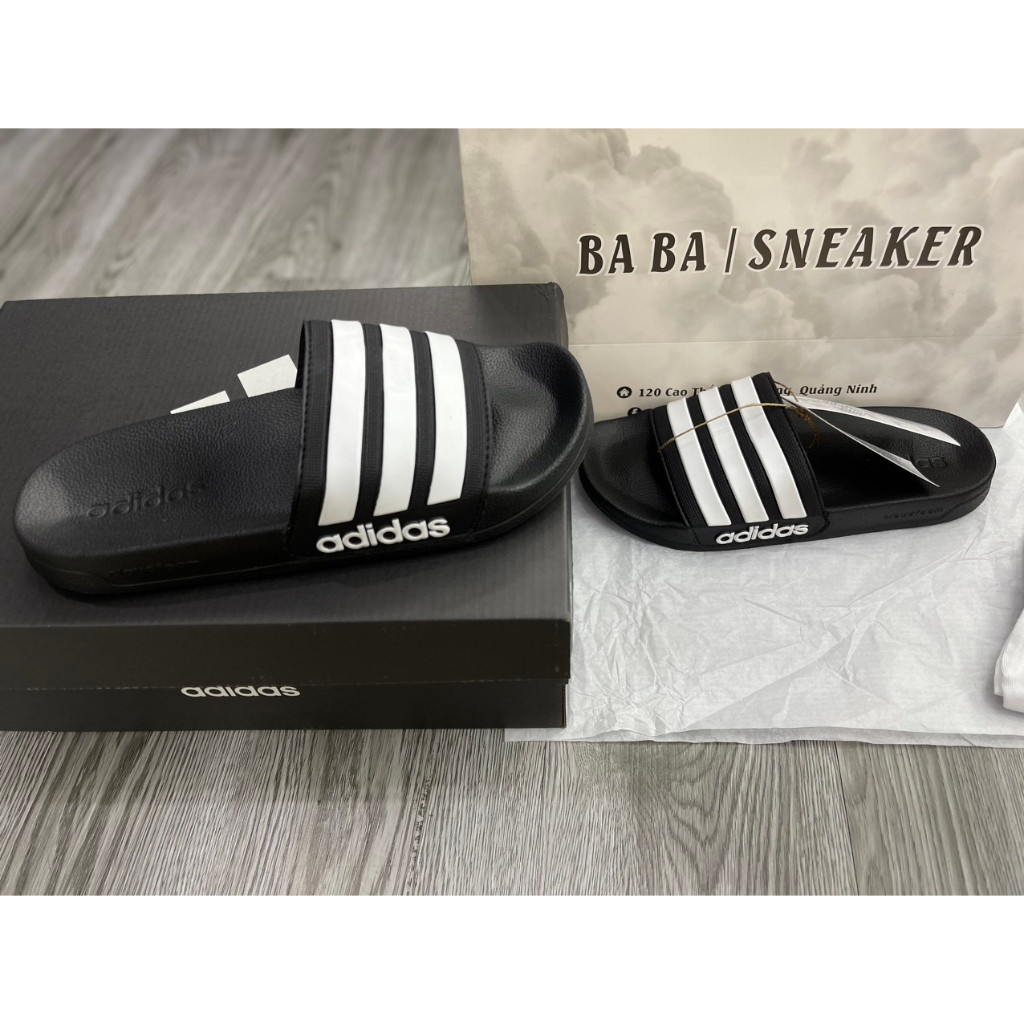 Dép Adi/Das CloudFoam Chính Hãng Đen Sọc Trắng + Freeship