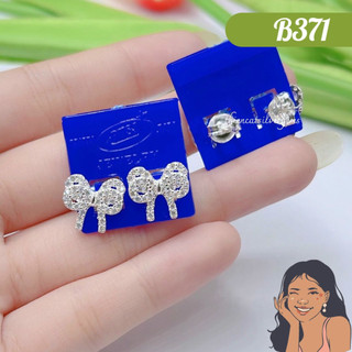 B371 bông tai nụ nơ đôi đính đá bạc thật thiên cát s950