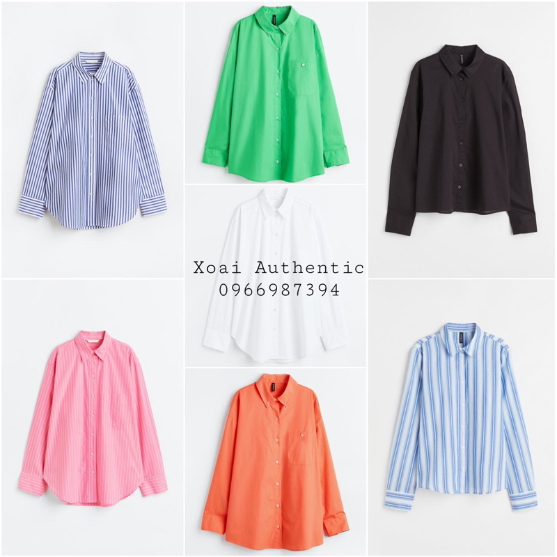Áo sơ mi trắng, sơ mi cotton nữ HM auth