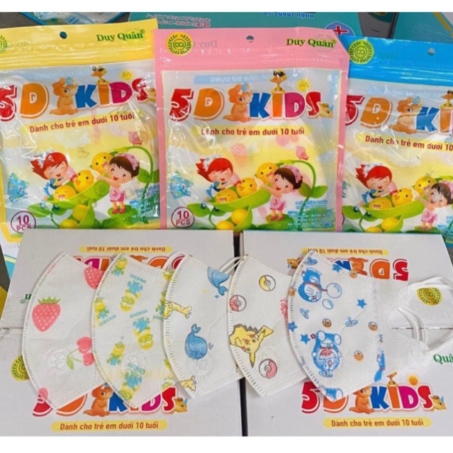 Thùng 100 Chiếc Khẩu Trang 5D Mask 100 Cái Hoạ Tiết đủ Hình, 4 Lớp Kháng Khuẩn Dành Cho Bé Trai và Gái