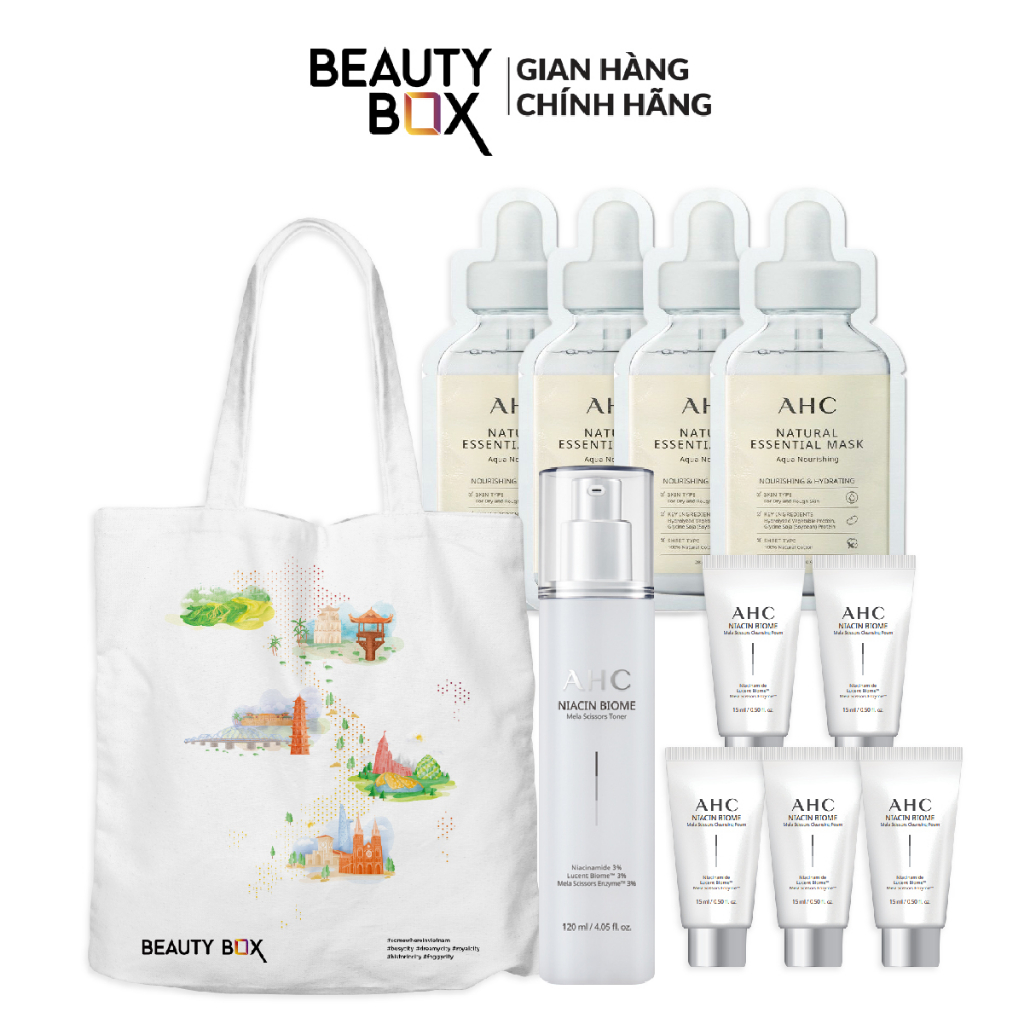 Combo Nước Cân Bằng Làm Sáng Da 120ml+Bộ chăm da (Mặt Nạ,Sữa Rửa Mặt)+Túi Vải Canvas Beauty Box