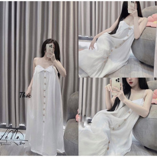 Váy 2 dây đi biển dáng dài cao cấp- Kem.Studio