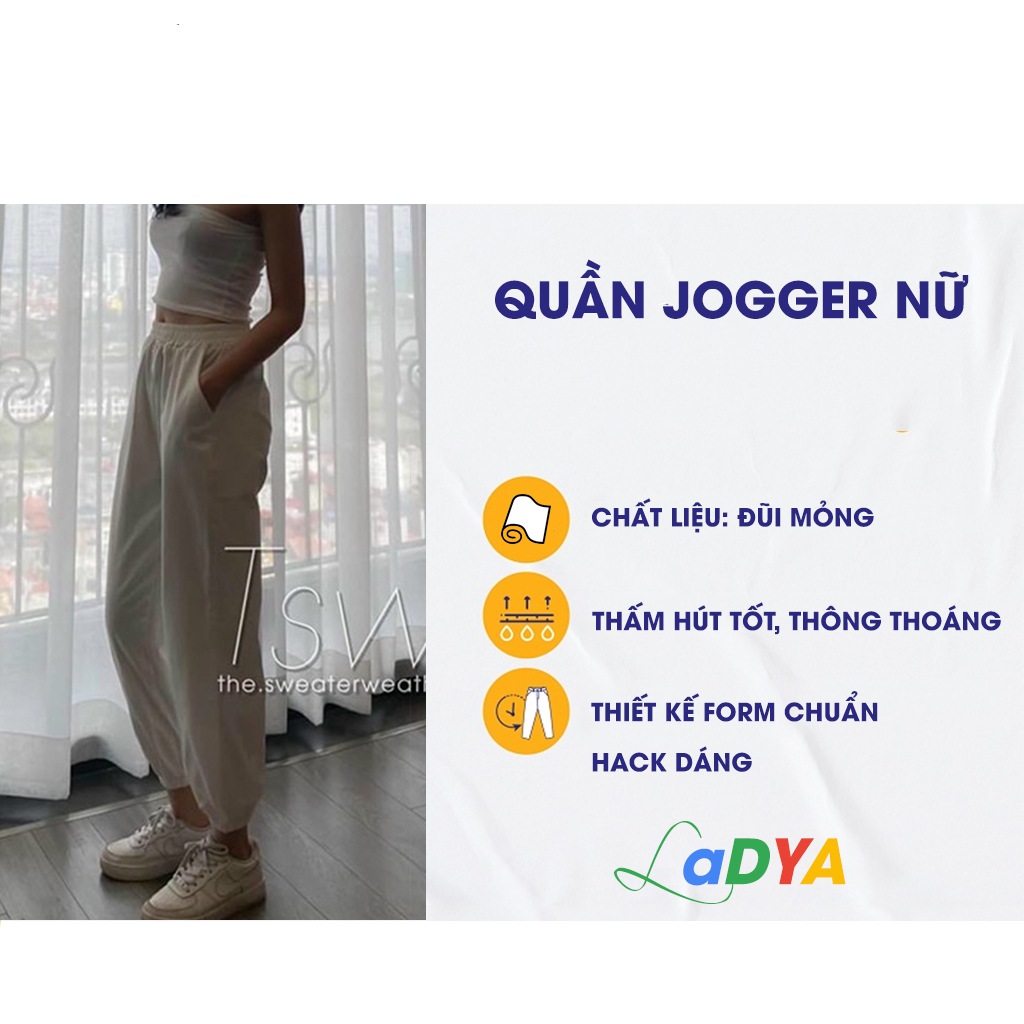 Quần jogger nữ thể thao bo gấu vải đũi xước thun trơn form rộng unisex Ladya Store M825