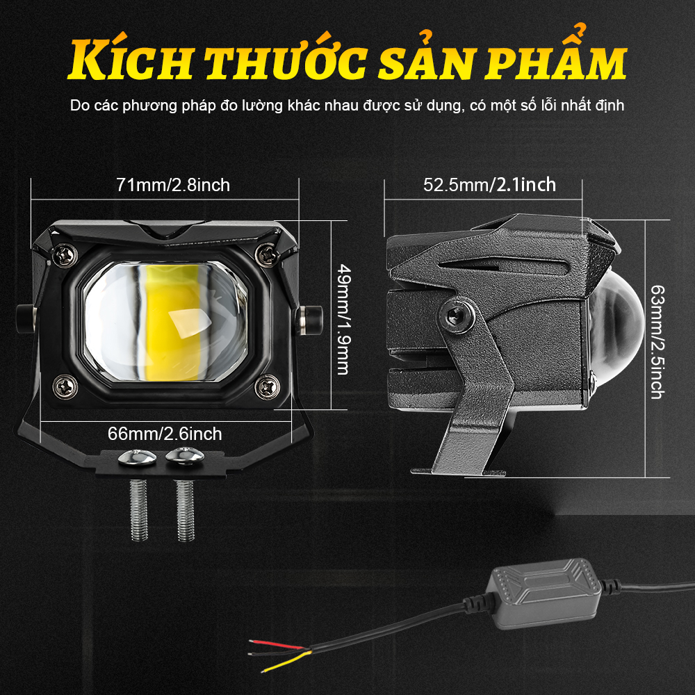 Đèn sương mù LED 12D 3" 100W 6000K 3000K 12000LM chuyên dụng cho xe máy/xe địa hình/xe tải/ô tô 12V 24V