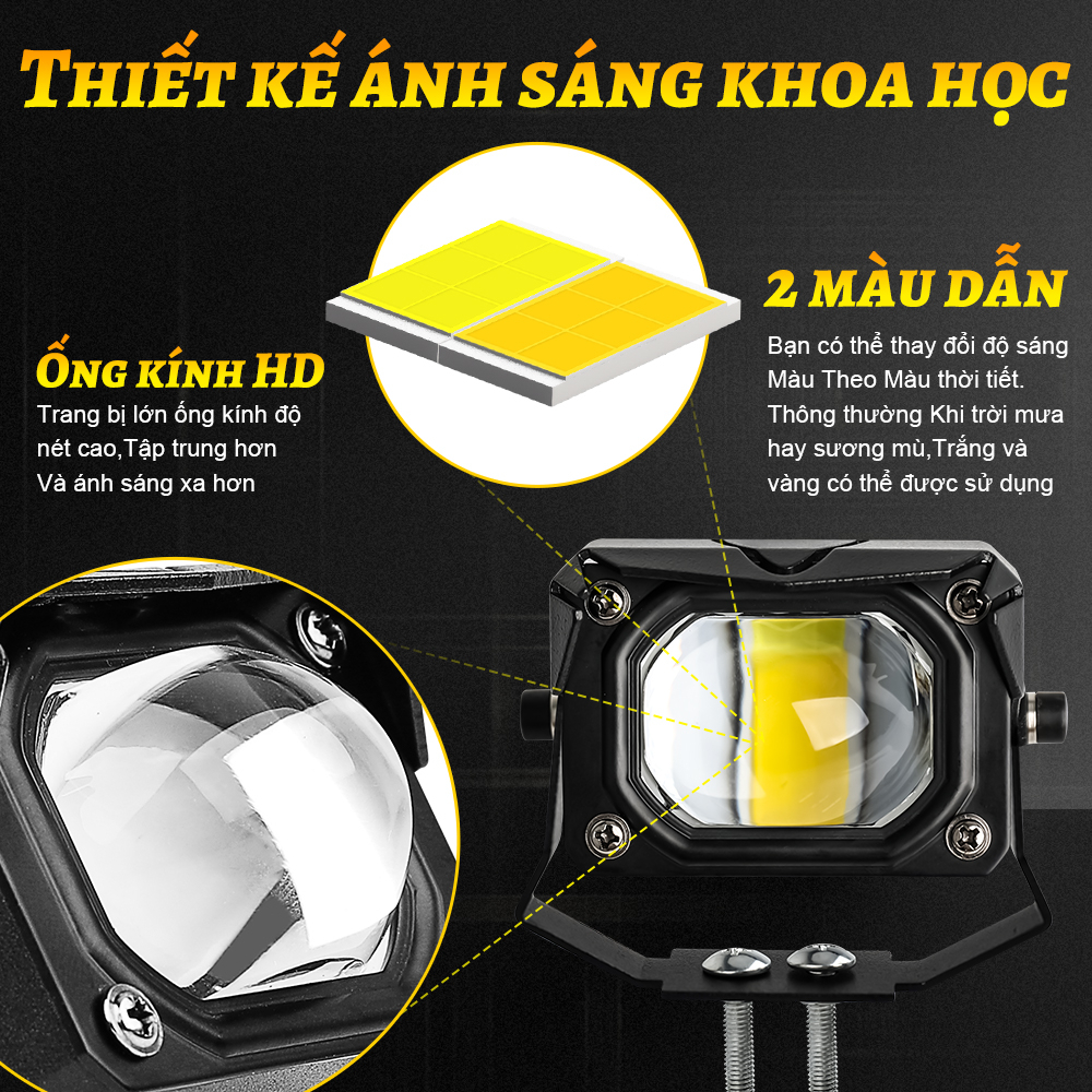 Đèn sương mù LED 12D 3" 100W 6000K 3000K 12000LM chuyên dụng cho xe máy/xe địa hình/xe tải/ô tô 12V 24V