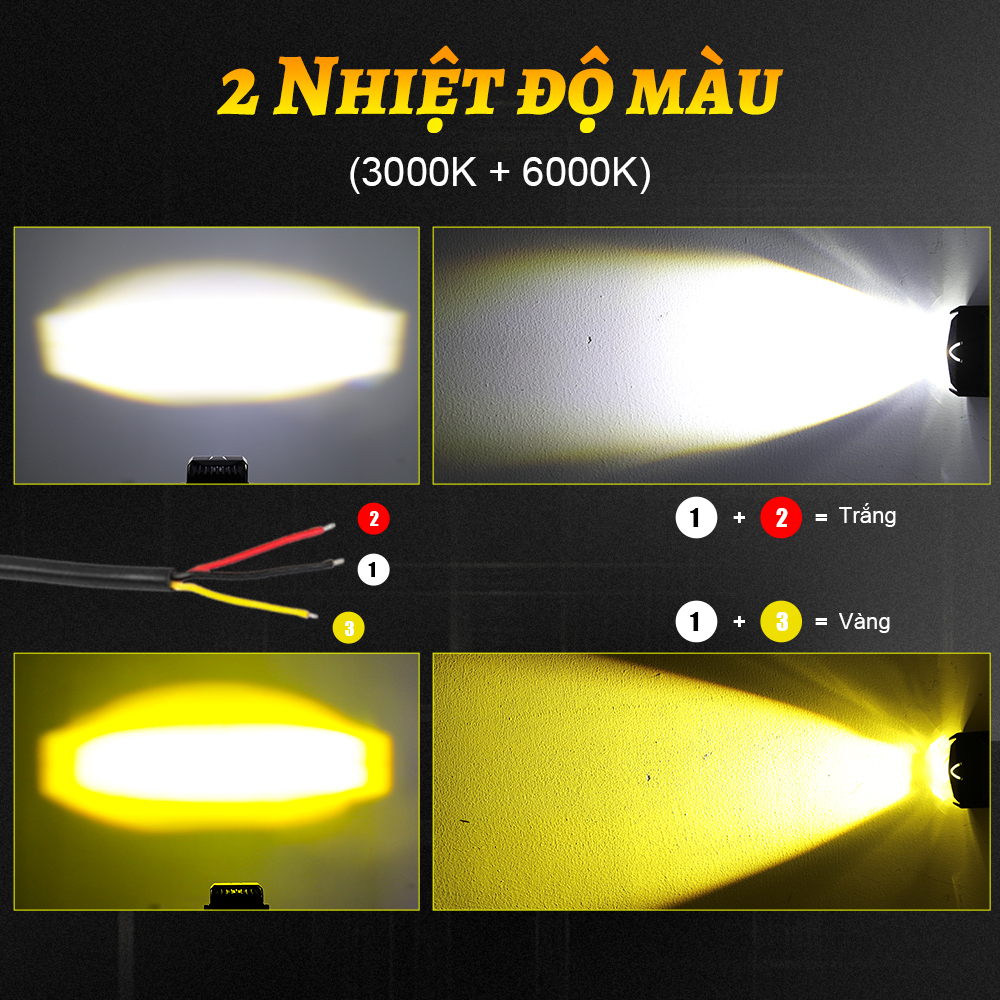 Đèn sương mù LED 12D 3" 100W 6000K 3000K 12000LM chuyên dụng cho xe máy/xe địa hình/xe tải/ô tô 12V 24V