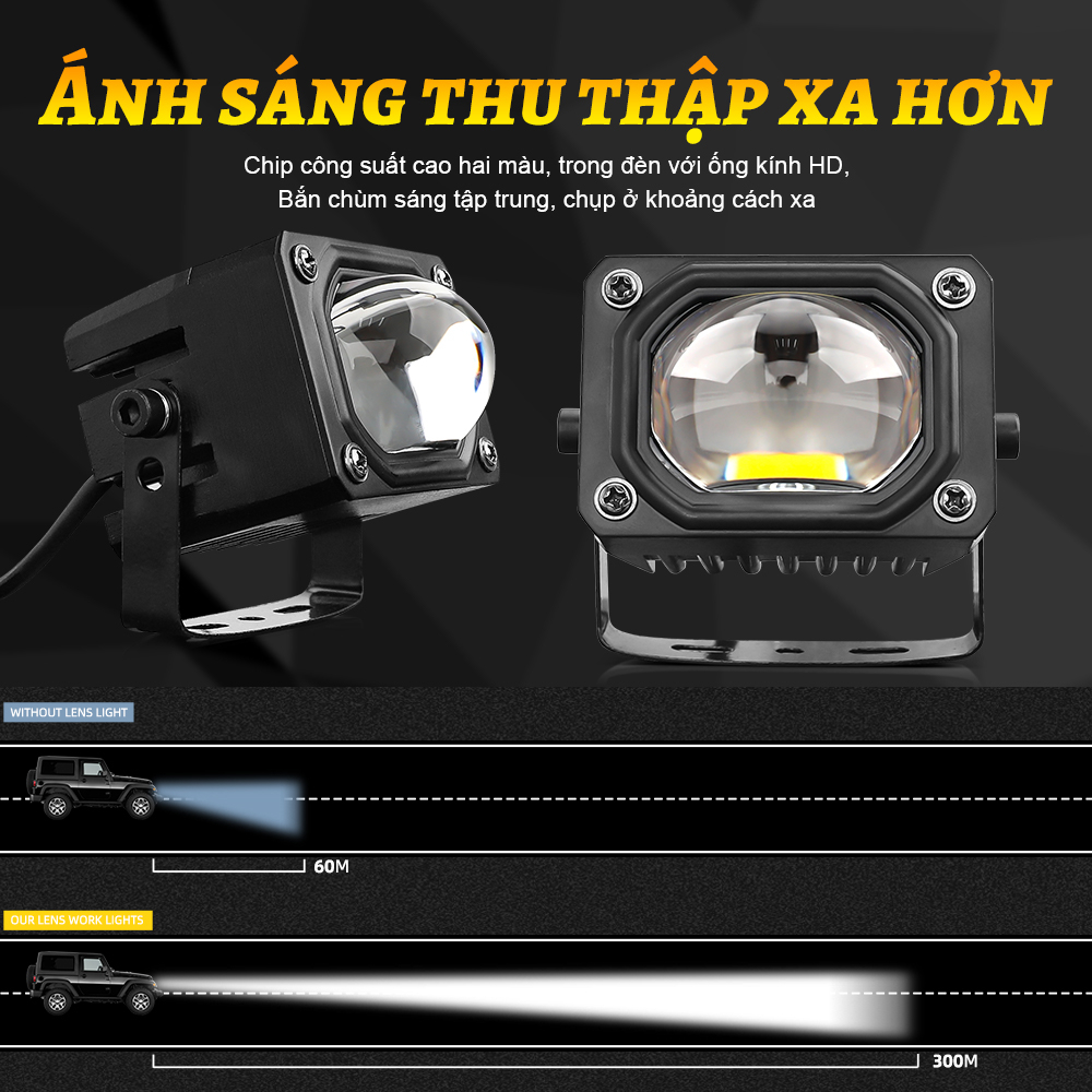 Đèn sương mù LED 12D 3" 100W 6000K 3000K 12000LM chuyên dụng cho xe máy/xe địa hình/xe tải/ô tô 12V 24V