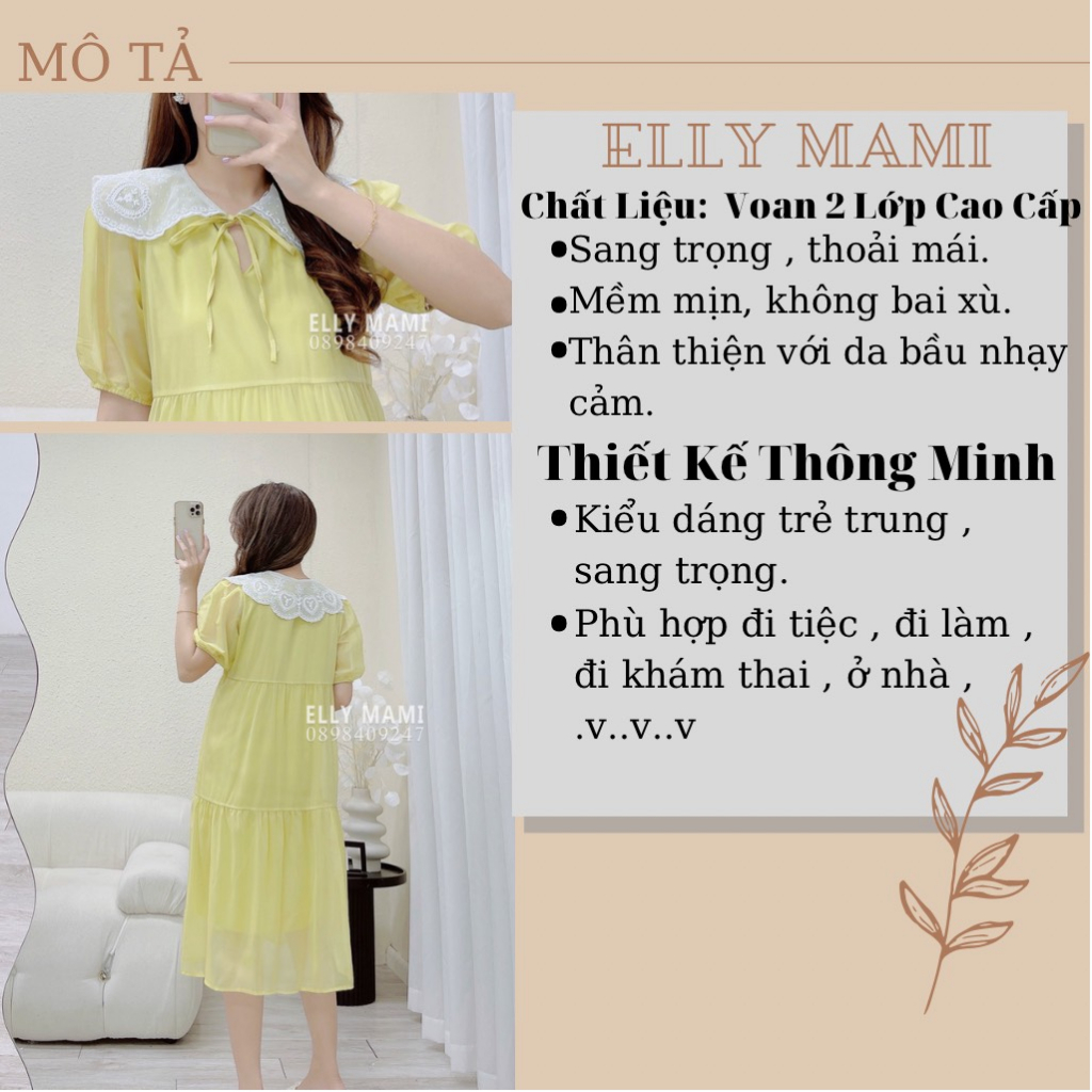 ( 40kg - 65kg ) Đầm Bầu , Suông Voan Cổ Viền Bèo Đính Ngọc Form Dễ Mặc Thoải Mái Suốt Thai Kì &amp; Sau Sinh