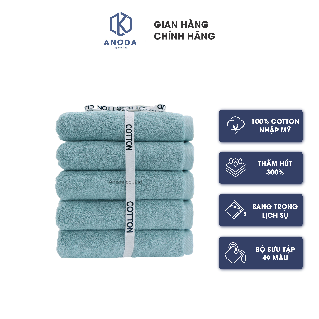 Khăn Tắm Cao Cấp Anoda Màu Xanh Mint - Vua Khăn Dùng Cho Gia Đình Spa Khách Sạn 100% Cotton Thấm Hút Không Ra Màu- 40x80