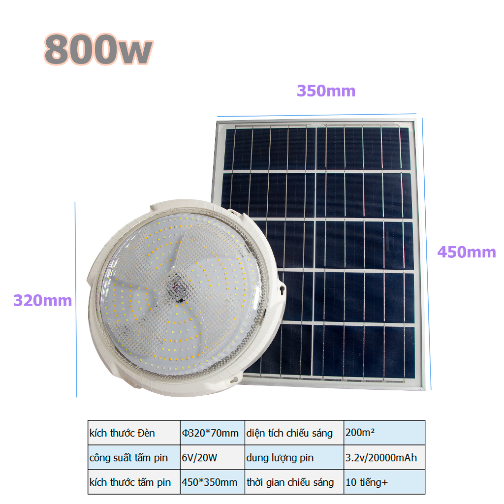 Đèn trần năng lượng mặt trời 3 Màu Đèn năng lượng mặt trời trong nhà 300W 600W 800W 1200W