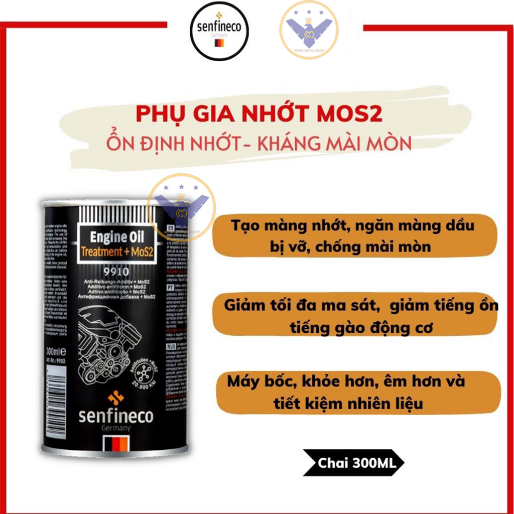 Phụ Gia Nhớt Senfineco 9910  Xử Lý Dầu Động Cơ + MoS2  chai 300ml