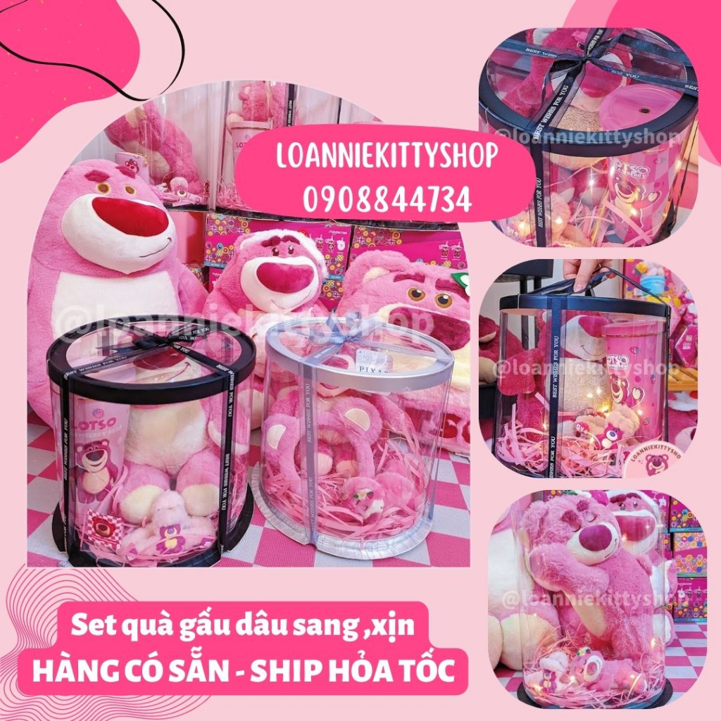 CÓ SẴN GIAO HỎA TỐC >> set quà tặng gấu dâu, hộp quà tặng gấu dâu lotso hot trend ngày lễ, sinh nhật, valentine