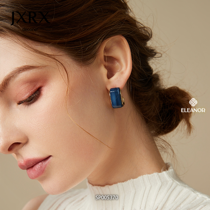 Bông tai nữ chuôi bạc 925 Eleanor Accessories dáng chữ C phong cách cá tính phụ kiện trang sức 5370