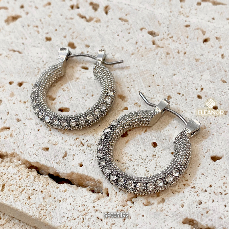 Bông tai nữ chuôi bạc 925 Eleanor Accessories hình tròn đính đá phụ kiện trang sức 5492
