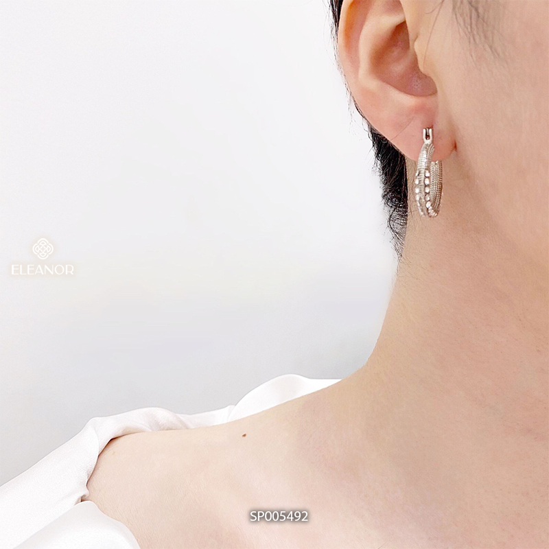 Bông tai nữ chuôi bạc 925 Eleanor Accessories hình tròn đính đá phụ kiện trang sức 5492