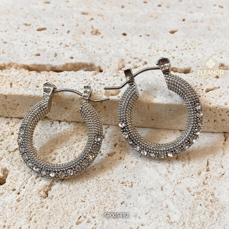 Bông tai nữ chuôi bạc 925 Eleanor Accessories hình tròn đính đá phụ kiện trang sức 5492