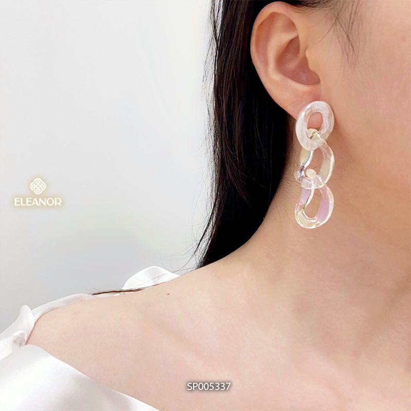 Bông tai nữ chuôi bạc 925 Eleanor Accessories thiết kế mắt xích trong suốt khuyên tai dáng dài phụ kiện trang sức 5337