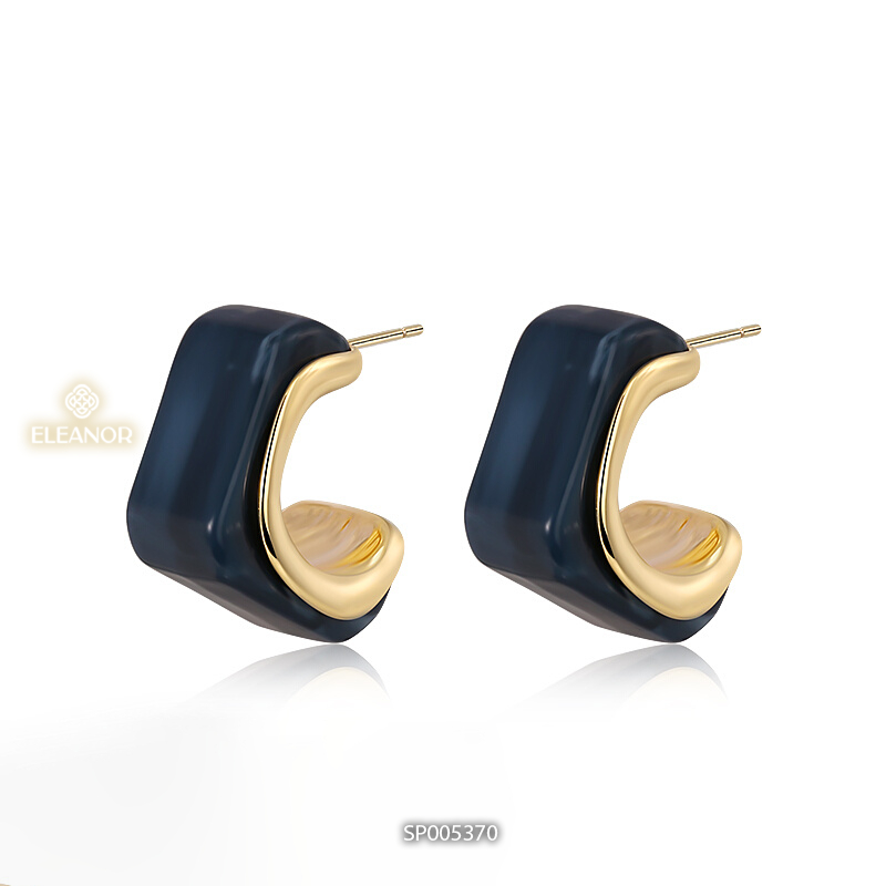 Bông tai nữ chuôi bạc 925 Eleanor Accessories dáng chữ C phong cách cá tính phụ kiện trang sức 5370