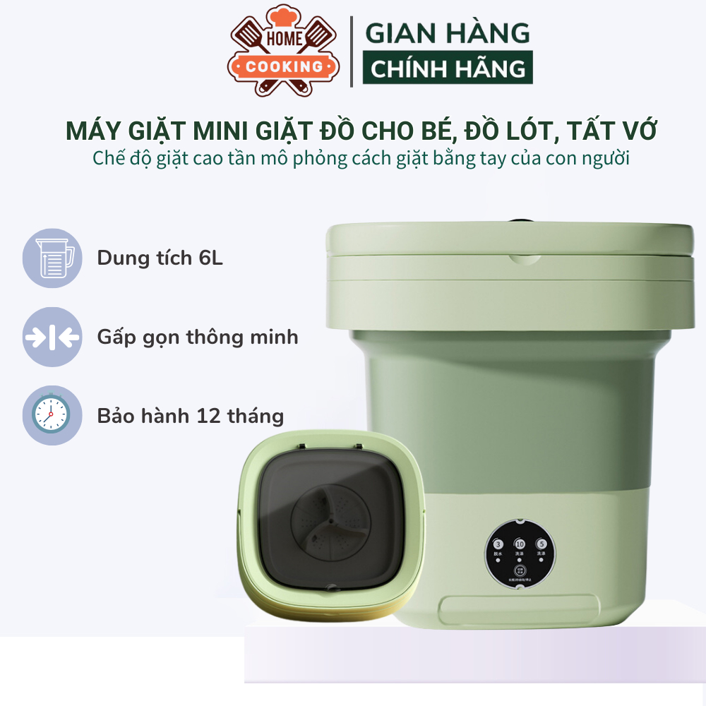 Máy giặt mini gấp gọn, máy giặt đồ lót, tất vớ, giặt đồ cho bé dung tích 6L tự vắt khô hử khuẩn bằng công nghệ Blue Ag