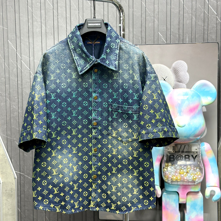 Áo sơ mi cộc tay Louis Vuitton bò xanh logo màu LA 1-1 on web
