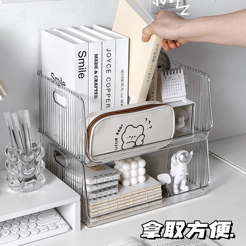 Khay đựng sách trong suốt để bàn, Hộp lưu trữ sách cố định sáng tạo - gd huyhoang