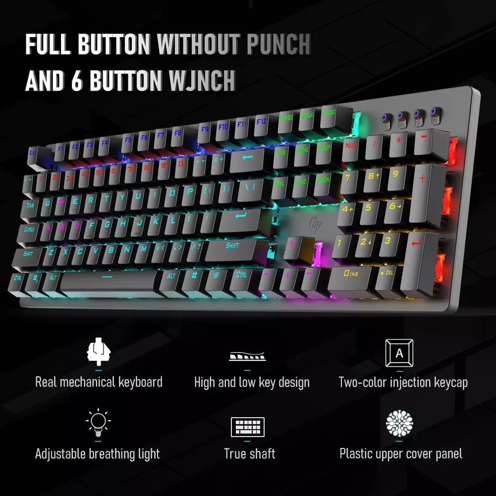Bàn Phím Cơ HP GK100F 104 Phím Có Dây Bàn Phím Điều Chỉnh Đèn LED Chống Xung Đột Bàn Phím Chơi Game